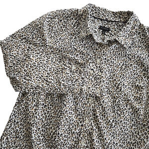 Talbots Button Up Shirt Womens Tan Black M Leopard Print Cotton Career Casual